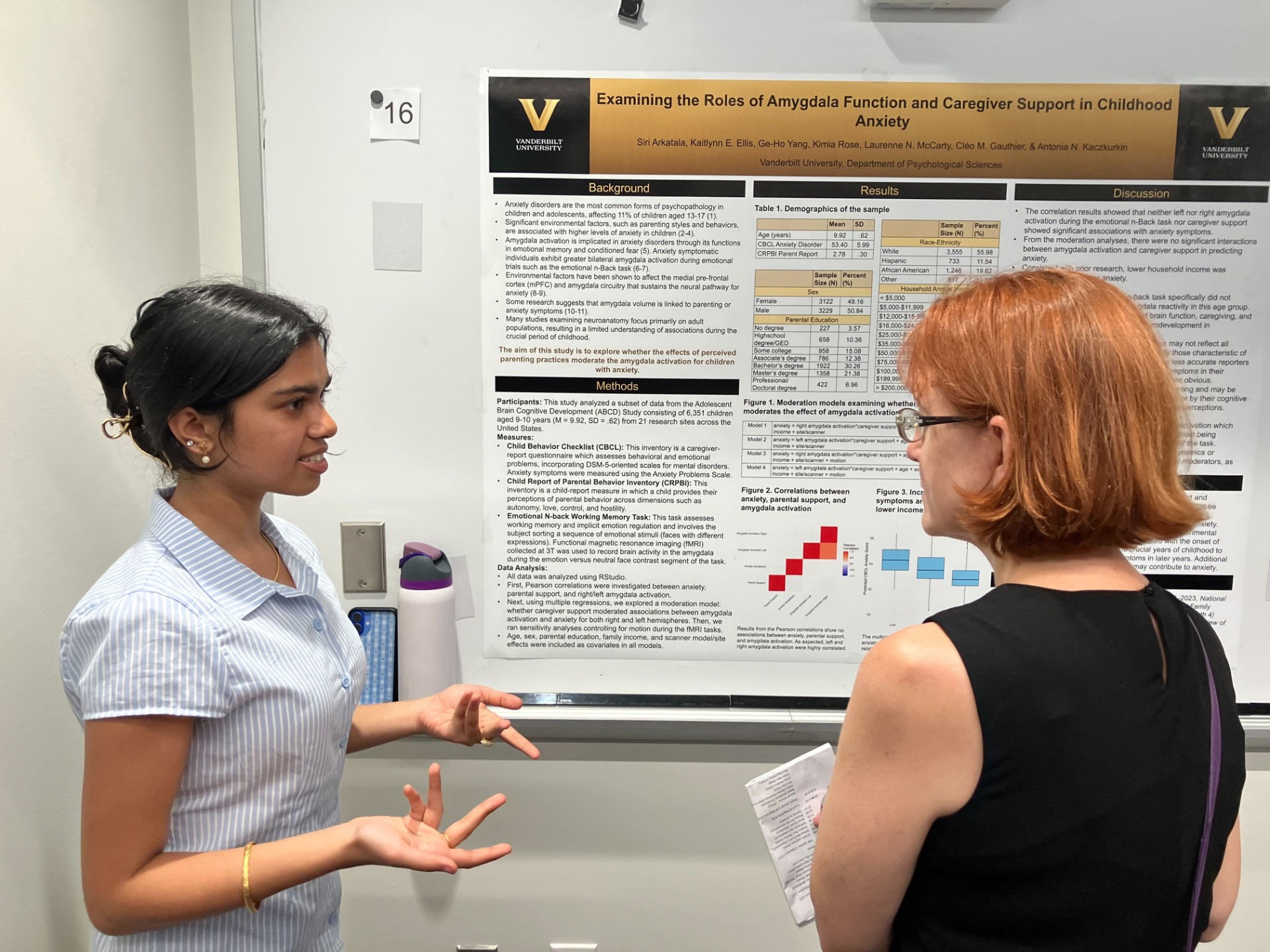 START Student, Siri Arkatala, presenting her poster, "Examining the Roles of Amygdala Function and Caregiver Support in Childhood Anxiety"