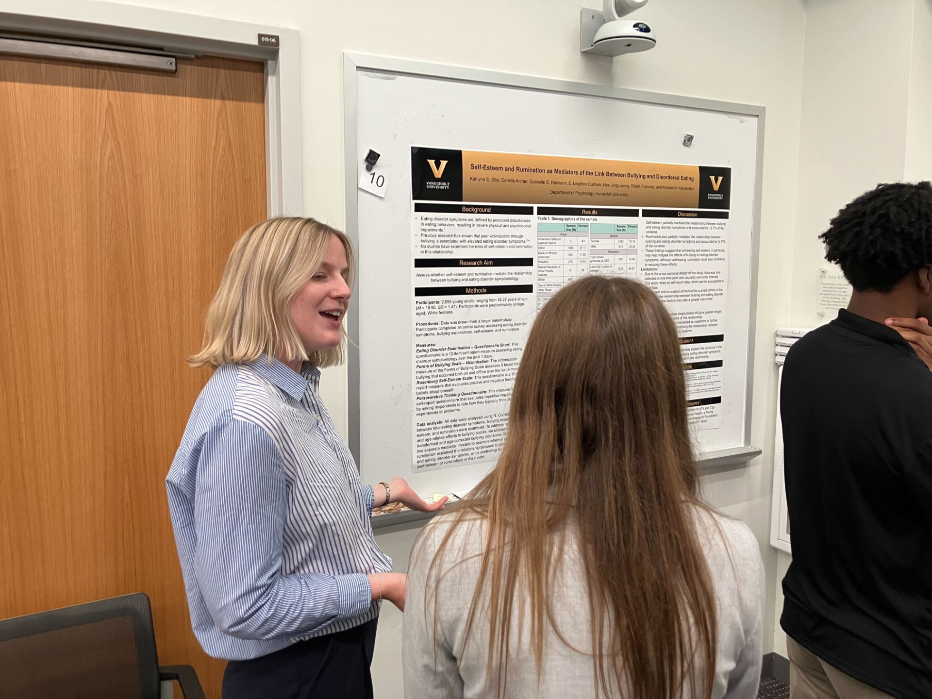 Lab coordinator, Kaitlynn Ellis, presenting her project, "Self-Esteem and Rumination as Mediators of the Link Between Bullying and Disordered Eating".