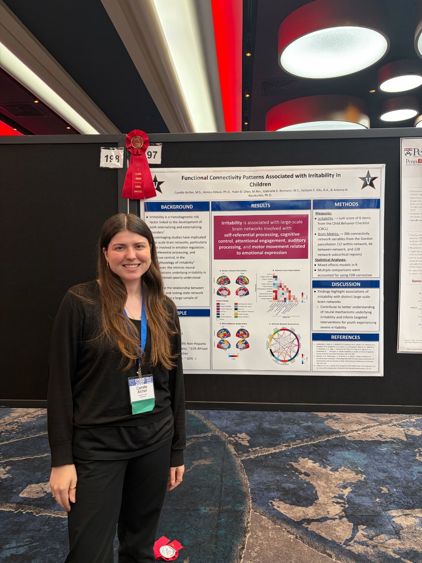 Graduate student, Camille Archer, presenting her poster "Functional connectivity patterns associated with irritability in children."